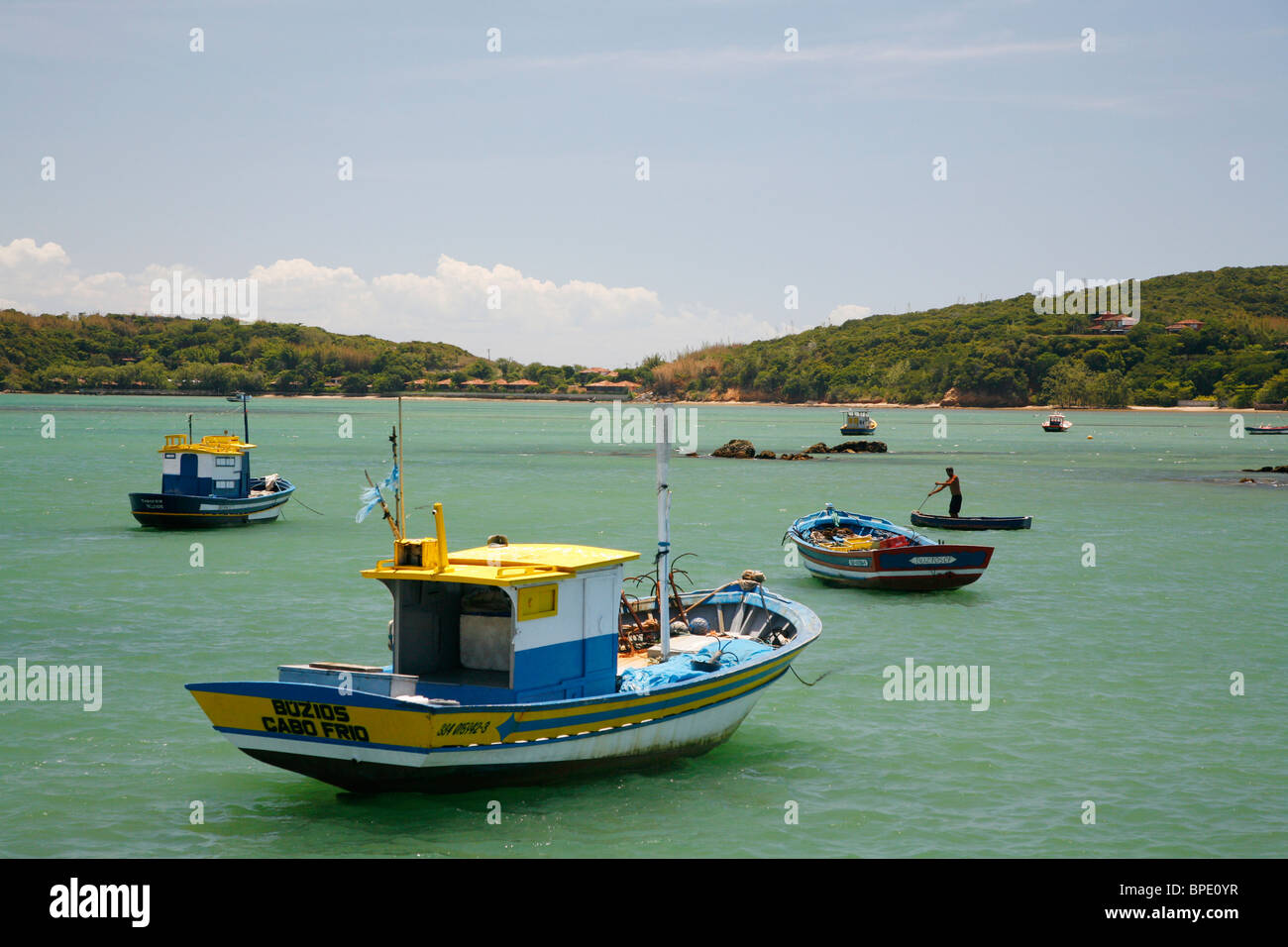 Fishermen boats at Manguinhos Beach, Buzios, Rio de Janeiro State, Brazil. Stock Photo