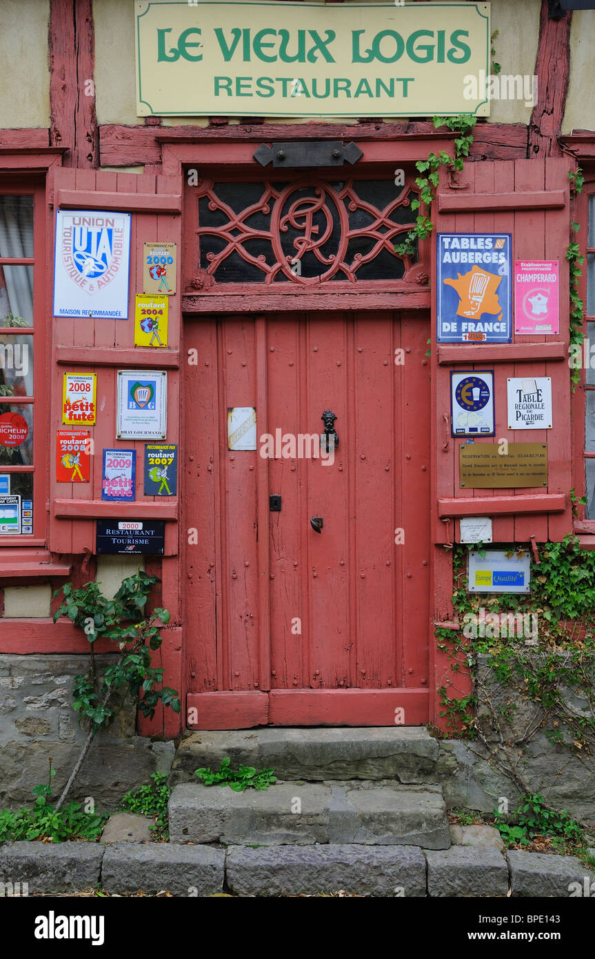 Restaurant entrance in Gerberoy, France Stock Photo