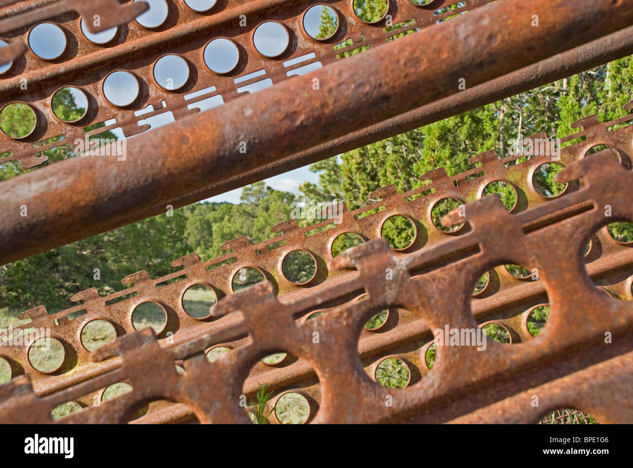 A guard rail on a cattle loading ramp has interesting artistic appeal. Stock Photo