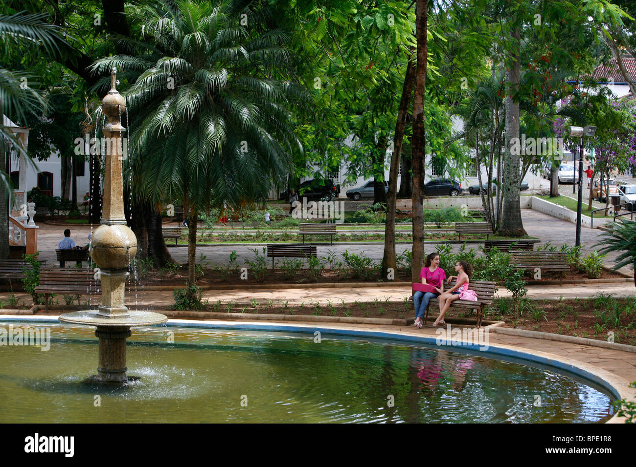 Pond at Praca Gomes Freire, Mariana, Minas Gerais, Brazil. Stock Photo
