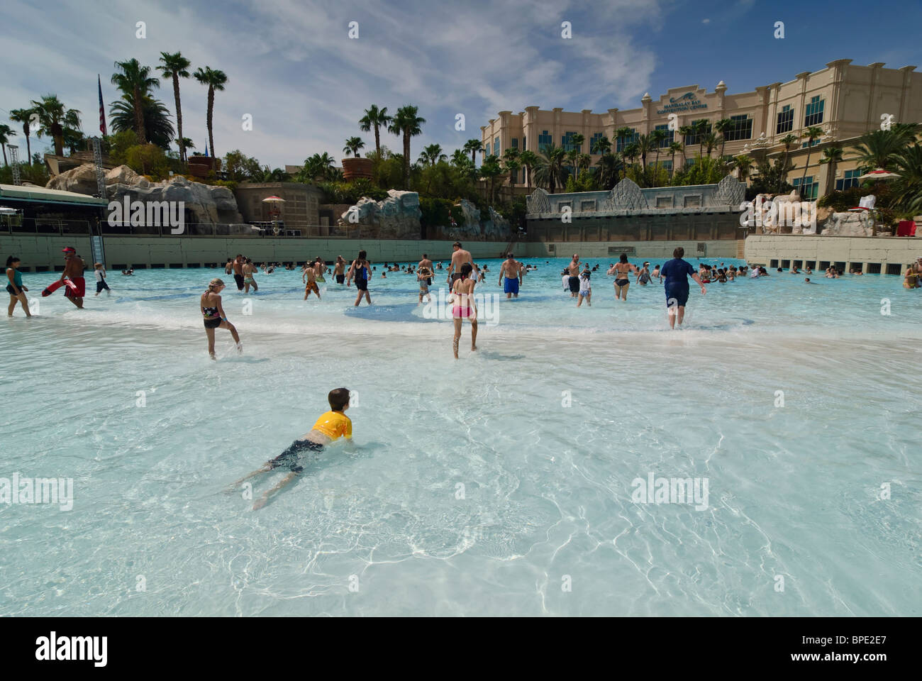 People At Artificial Beach In Mandalay Bay Hotel Stock Photo
