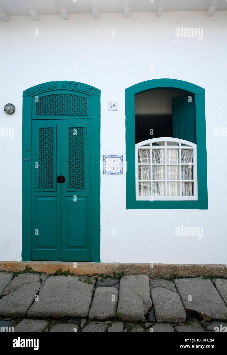 Door and window frame of a typical colonial house in the historic part ...