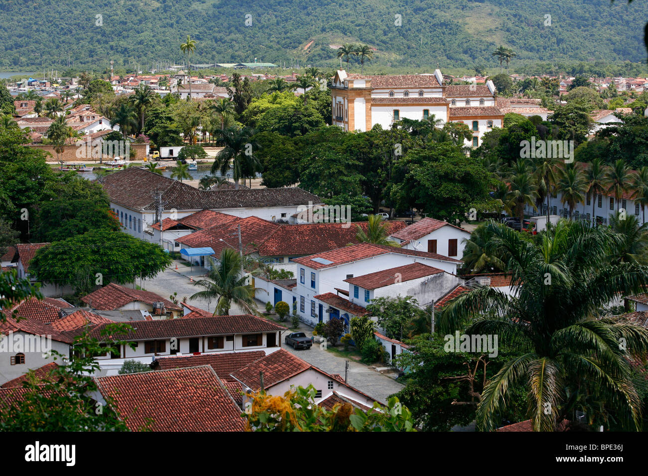 View over Parati seen from the fort, Rio de Janeiro State, Brazil. Stock Photo