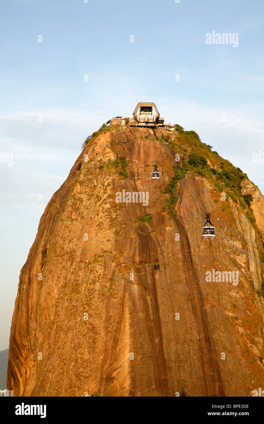 Cable cars at the Pao Asucar or Sugar loaf mountain, Rio de Janeiro, Brazil. Stock Photo