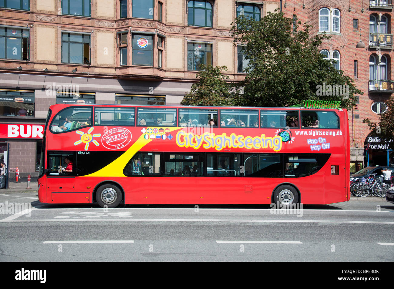 A City Sightseeing Tour Bus in Copenhagen, Denmark. Stock Photo