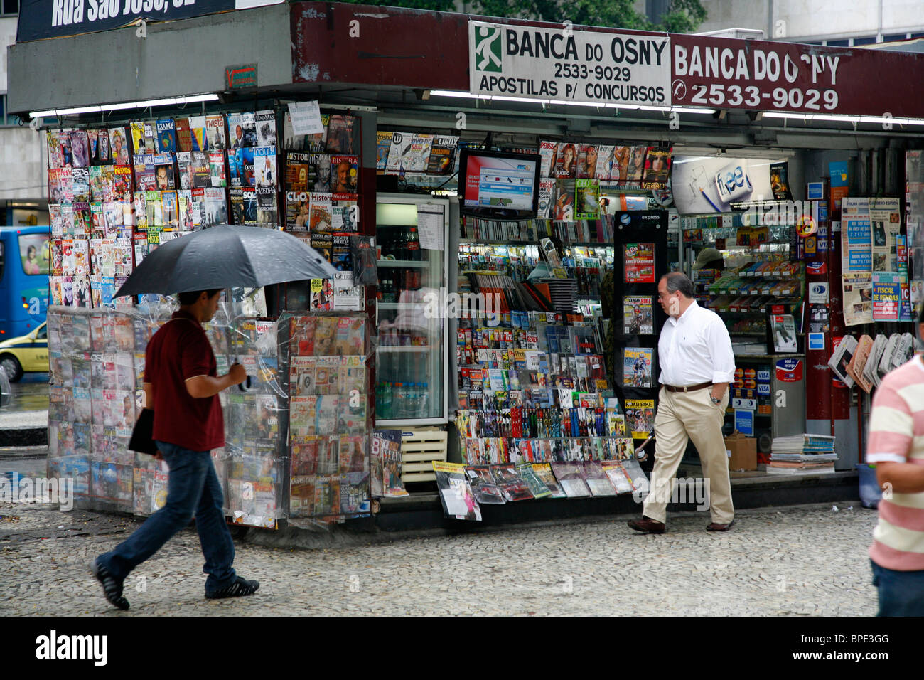 News stand at the Centro, Rio's downtown. Rio de Janeiro, Brazil. Stock Photo