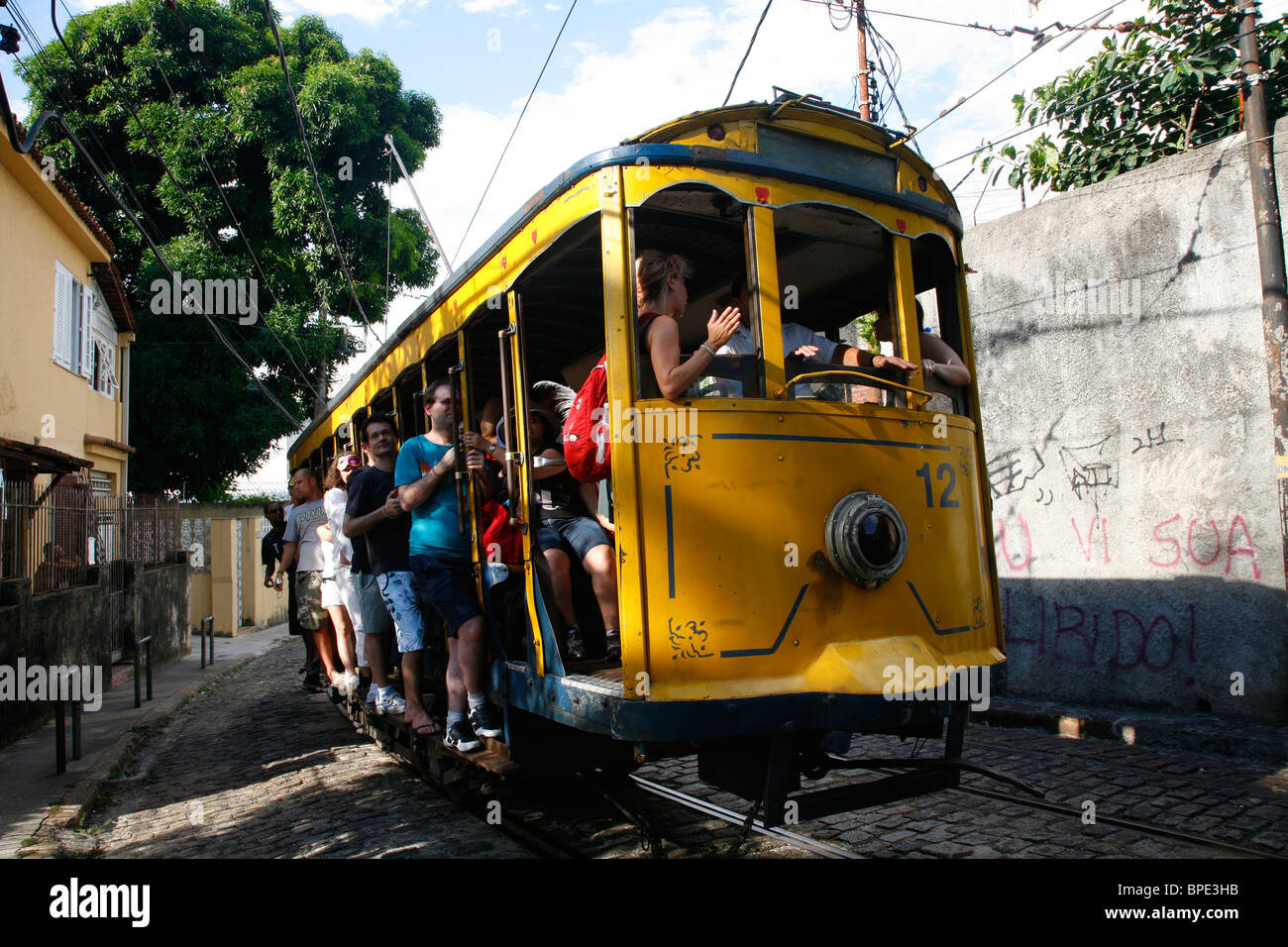 The Bonde (Trolley) at Santa Teresa, Rio de Janeiro, Brazil. Stock Photo