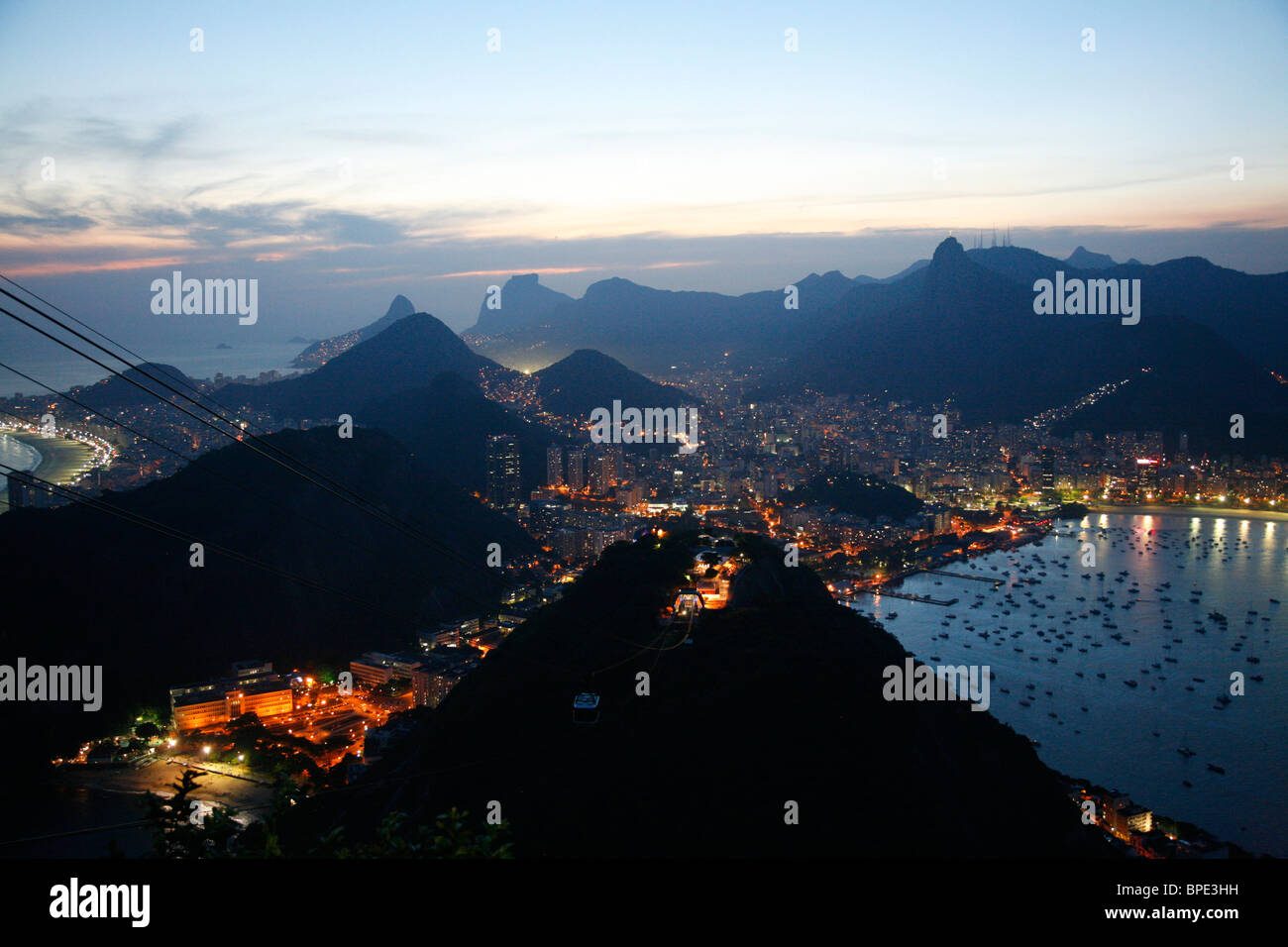 View over Rio de Janeiro seen from the top of the Sugar Loaf Mountain, Brazil. Stock Photo