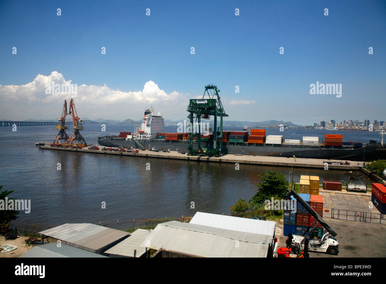 Cargo ships at Guanabara Bay, Rio de Janeiro, Brazil. Stock Photo