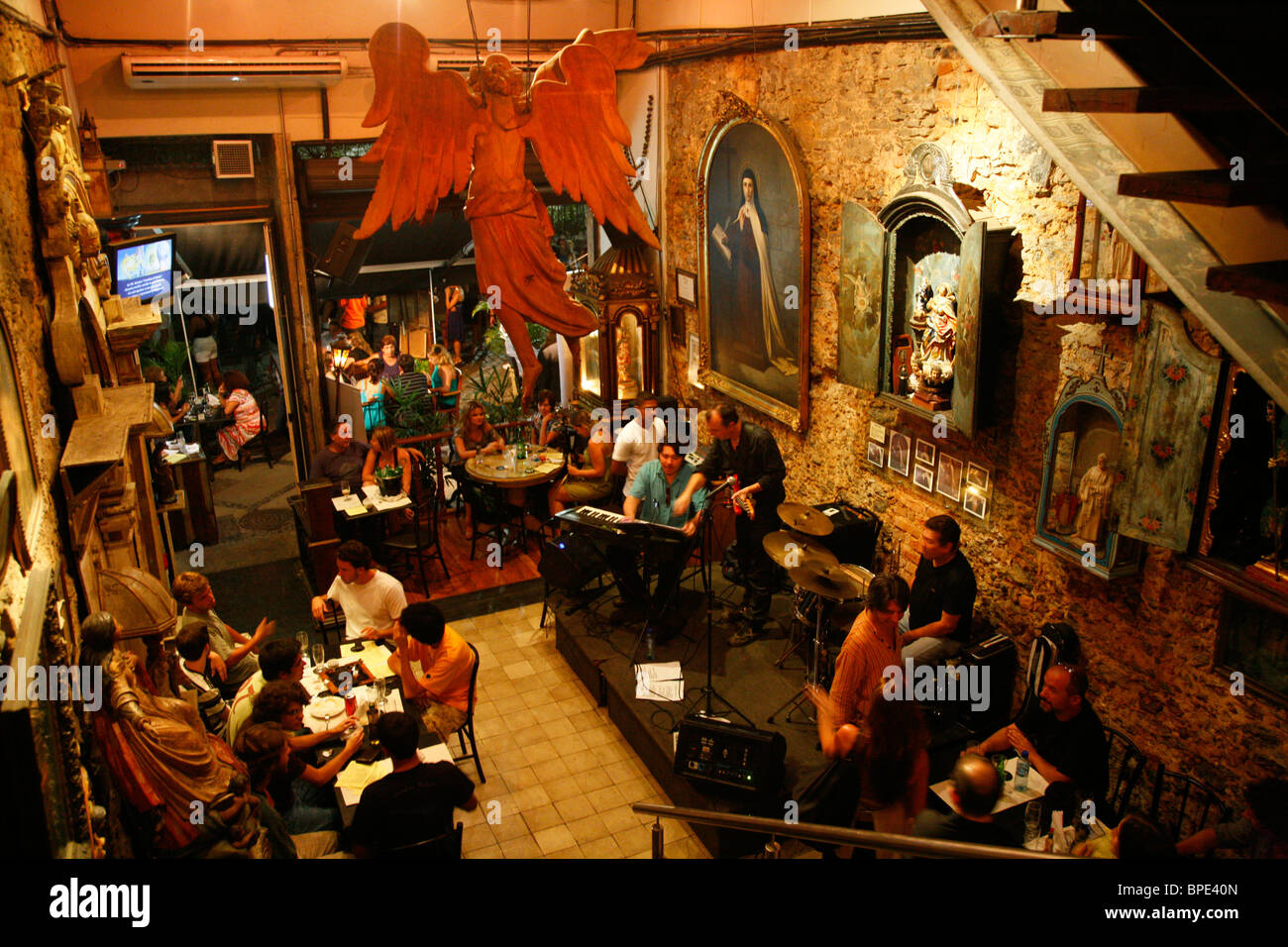 The Santo Scenarium bar next Rio Scenarium club (same owners) in the Lapa area, Rio de Janeiro, Brazil. Stock Photo