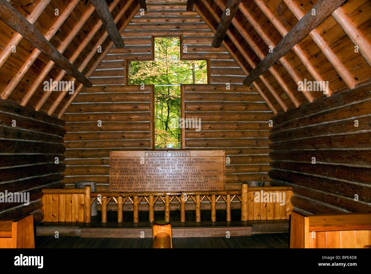 Chapel and Cross Fall Colors Hartwick Pines State Park Michigan USA
