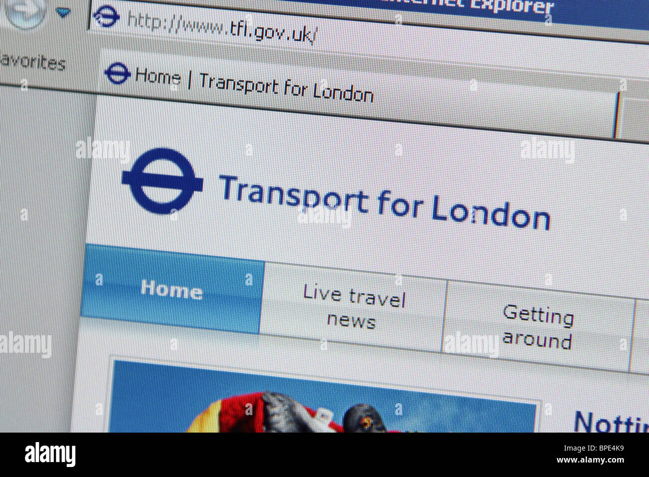 tfl transport for  london website Stock Photo