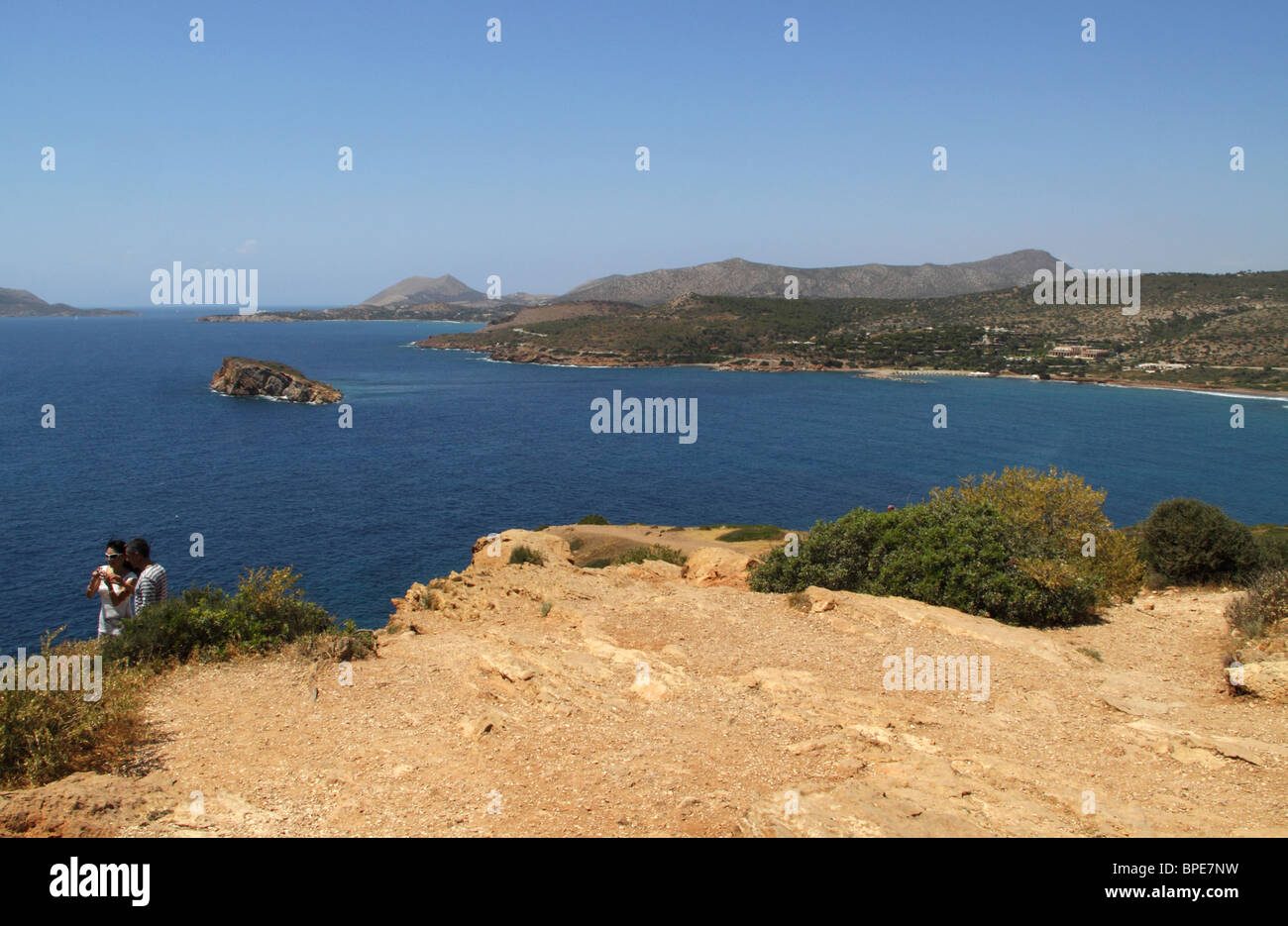 View from Temple of Poseidon, Cape Sounion, Attica, Greece Stock Photo