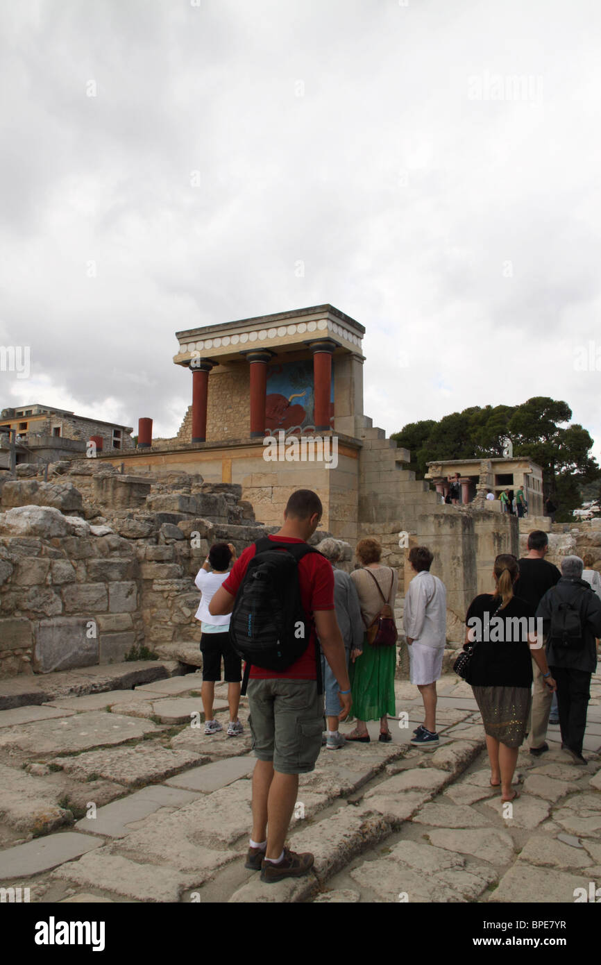 Portion of Arthur Evans' reconstruction of the Minoan palace, Bull Fresco, Palace of Knossos, Iraklio, Crete, Greece Stock Photo