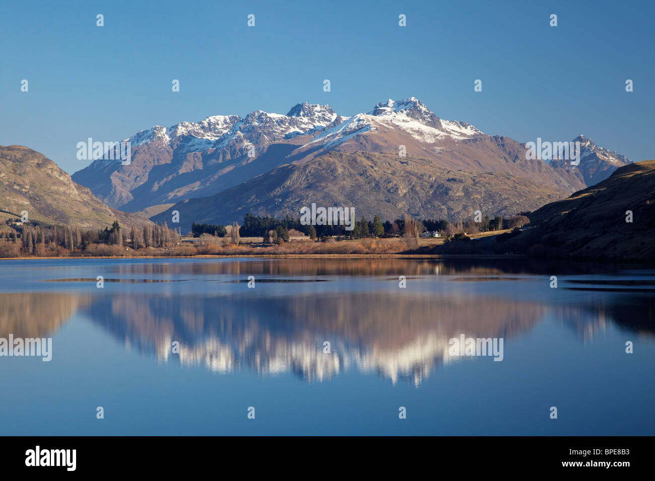 Cecil Peak Reflected in Lake Hayes, South Island, New Zealand Stock Photo