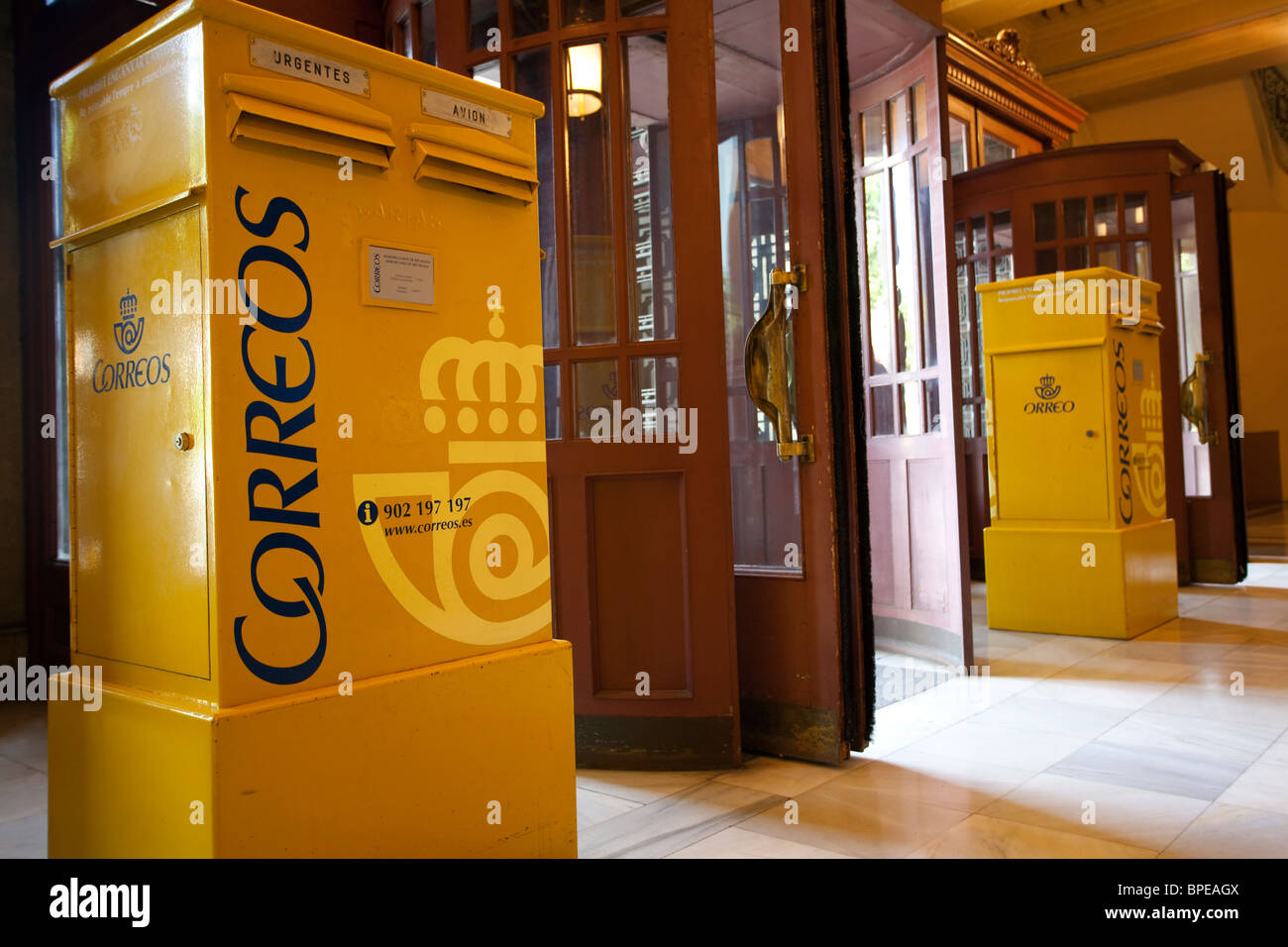 Barcelona post boxes at the main post office Stock Photo Alamy