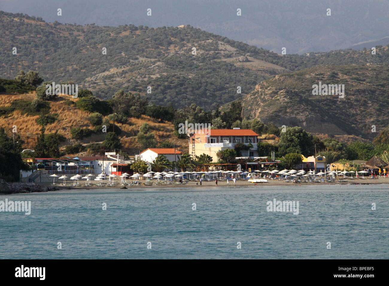 Beach, Agia Galini, Rethymno Prefecture, Crete, Greece Stock Photo