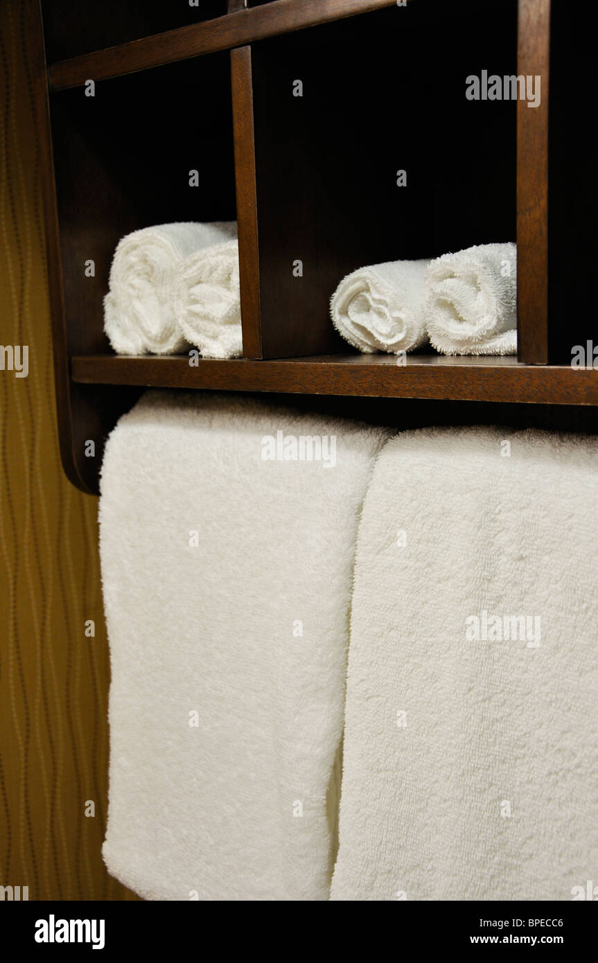 Towels in hotel bathroom Stock Photo Alamy