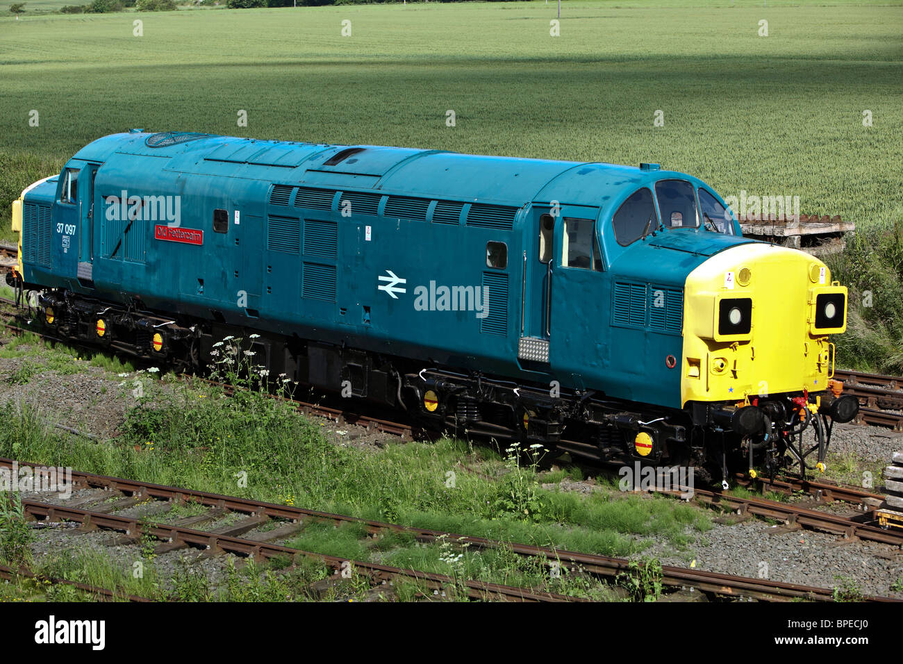 Class 37 diesel restored at Caledonian Railways. Sitting at