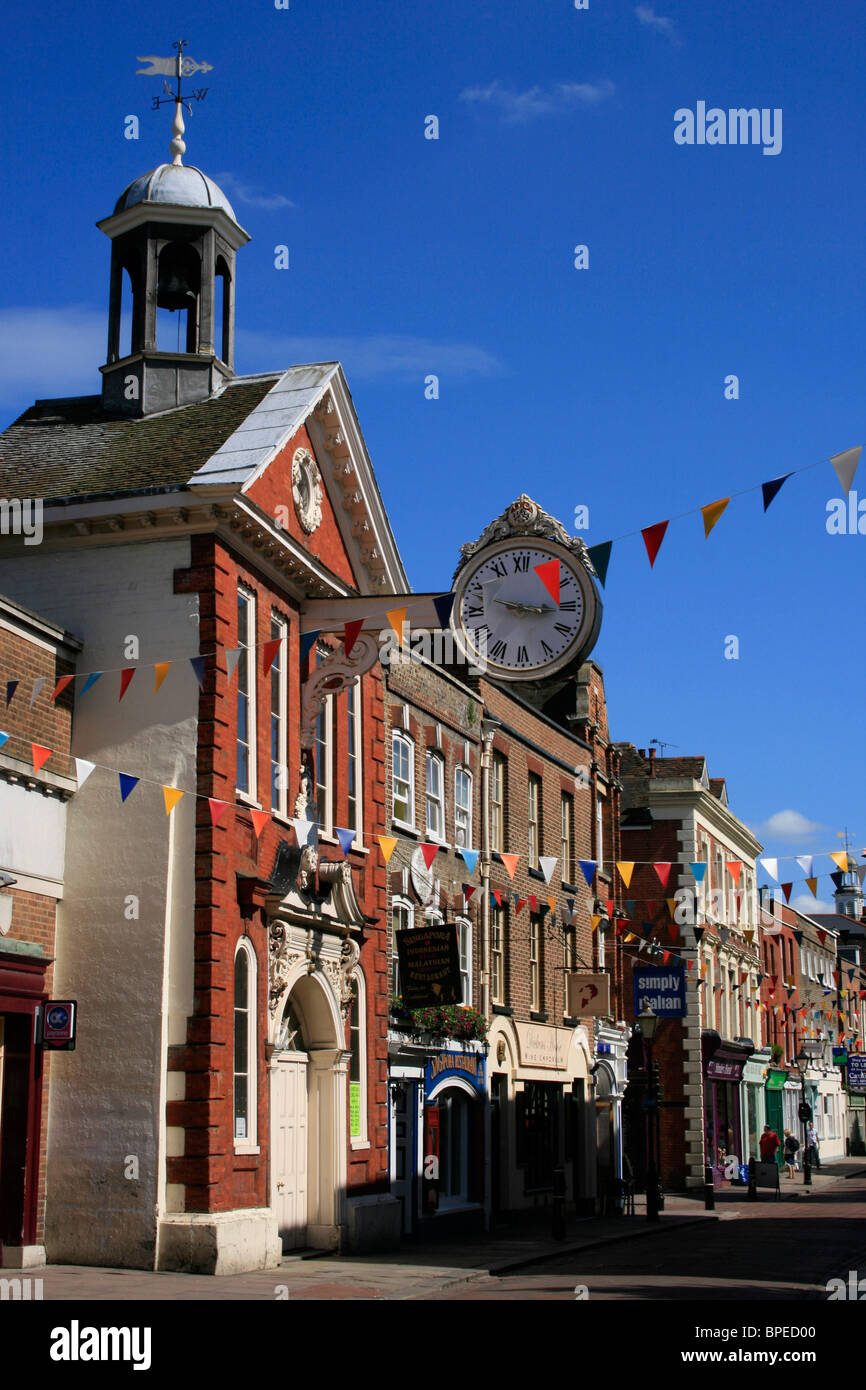 The Old Corn Exchange with its clock in the High Street, Rochester