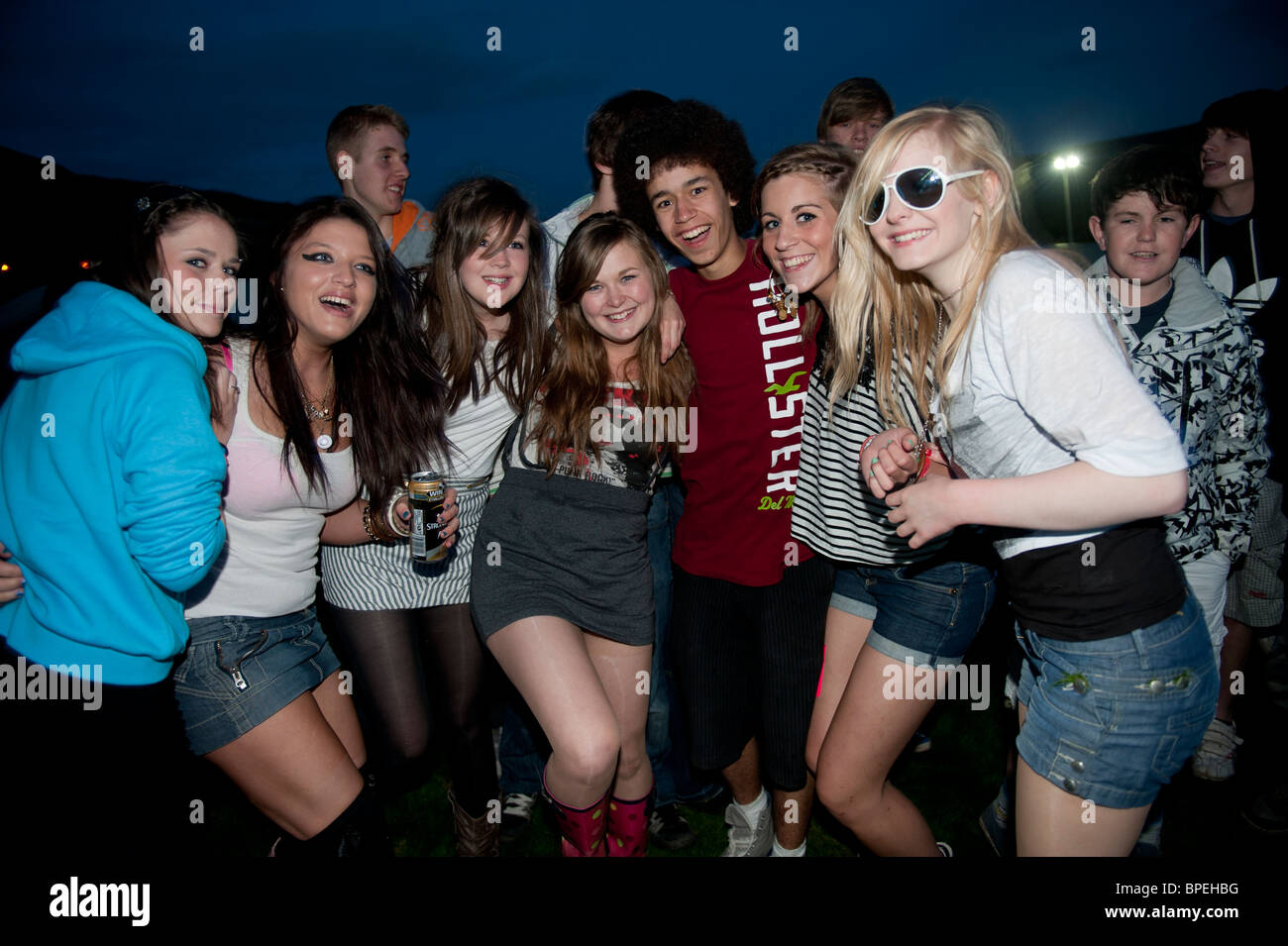 Young teenagers partying in the youth campsite at The National ...