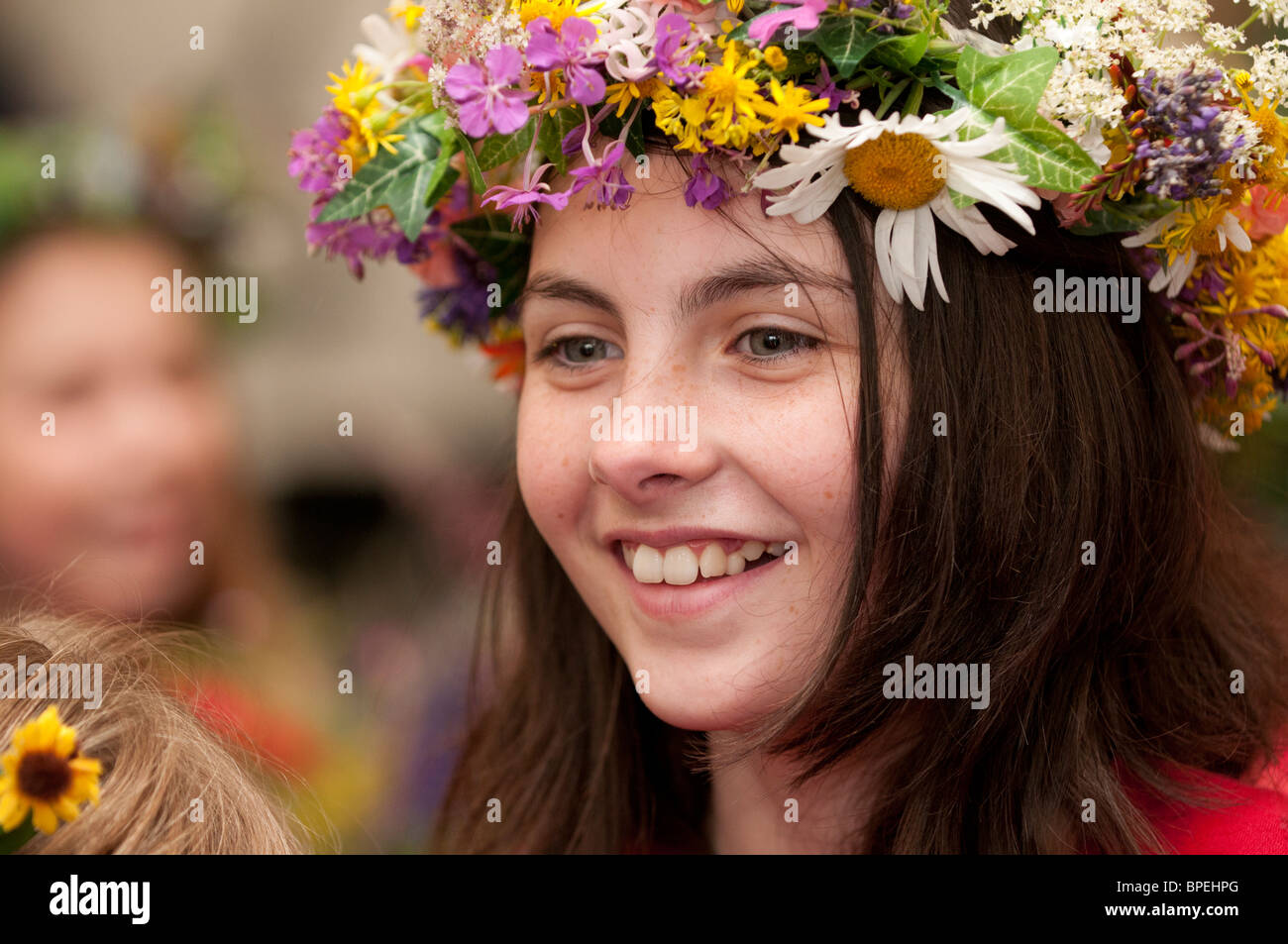 A young flower girl at the National Eisteddfod of Wales, Ebbw Vale 2010 Stock Photo