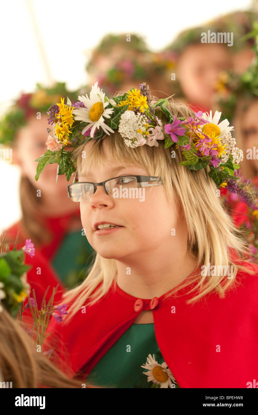 A young flower girl at the National Eisteddfod of Wales, Ebbw Vale 2010 Stock Photo