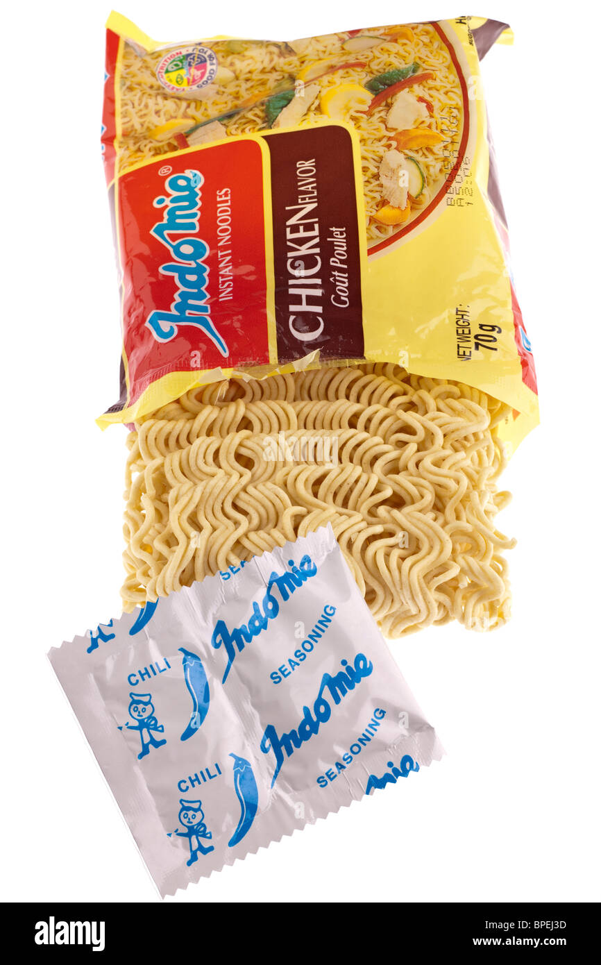 Packet of Indomie dried instant noodles and flavouring in sachet ...