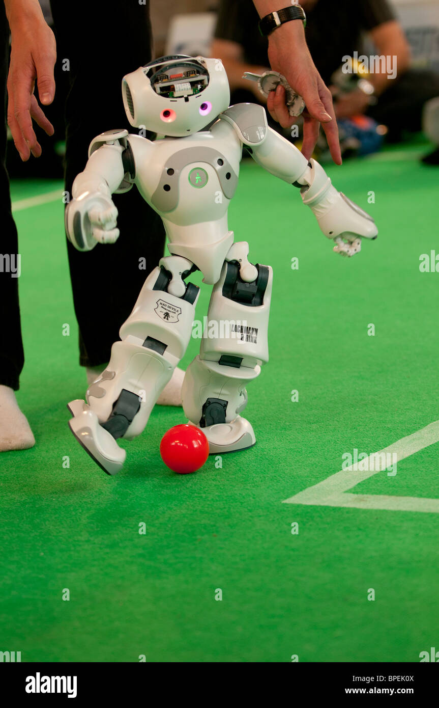 NAO Robots playing football in the science pavilion at the National  Eisteddfod of Wales, Ebbw Vale 2010 Stock Photo - Alamy
