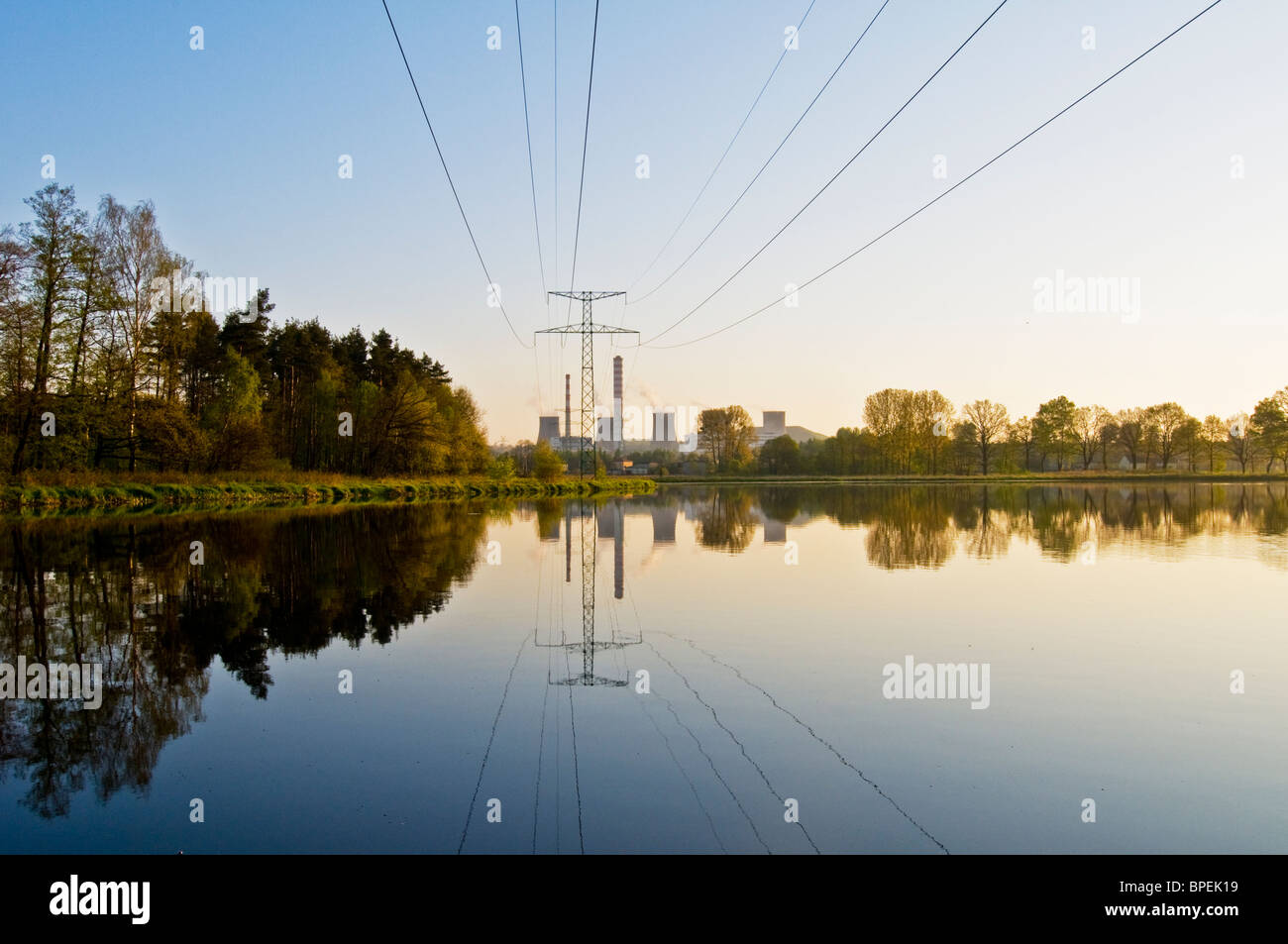 Power factory in green area, nature and civilisation Stock Photo