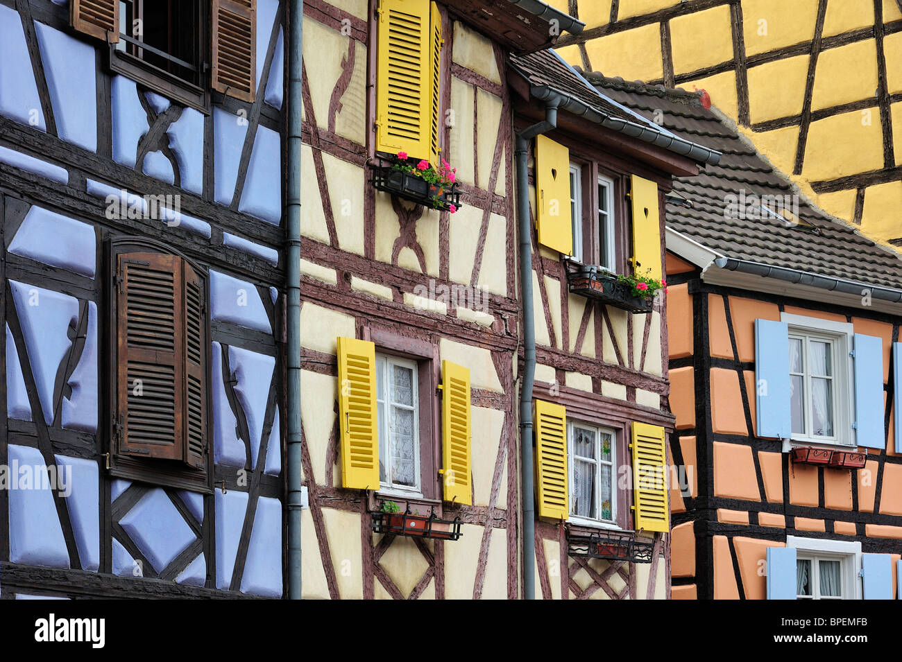 Colorful façades of timber framed houses at Petite Venise / Little Venice, Colmar, Alsace, France Stock Photo