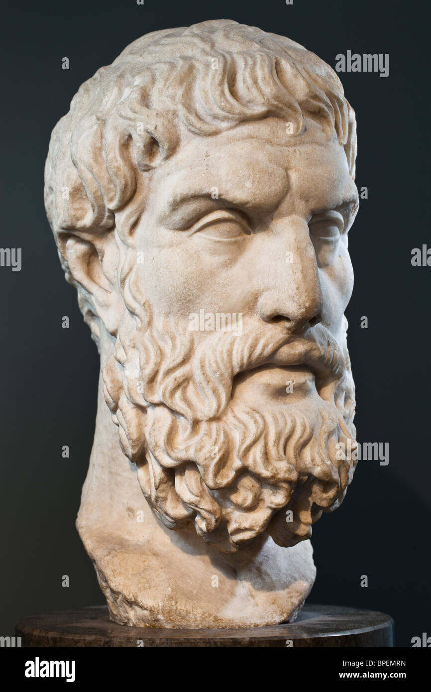 Portrait of the Greek philosopher Epikouros. See description for more information. Stock Photo