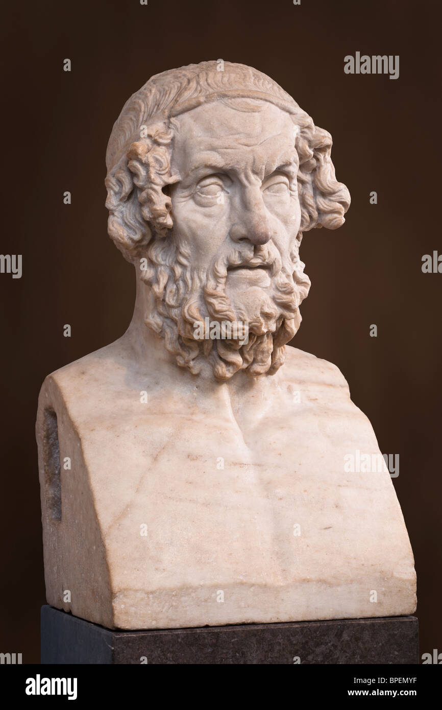 Portrait bust of Homer. Roman copy of a Greek original of the 2nd c. BC. Stock Photo