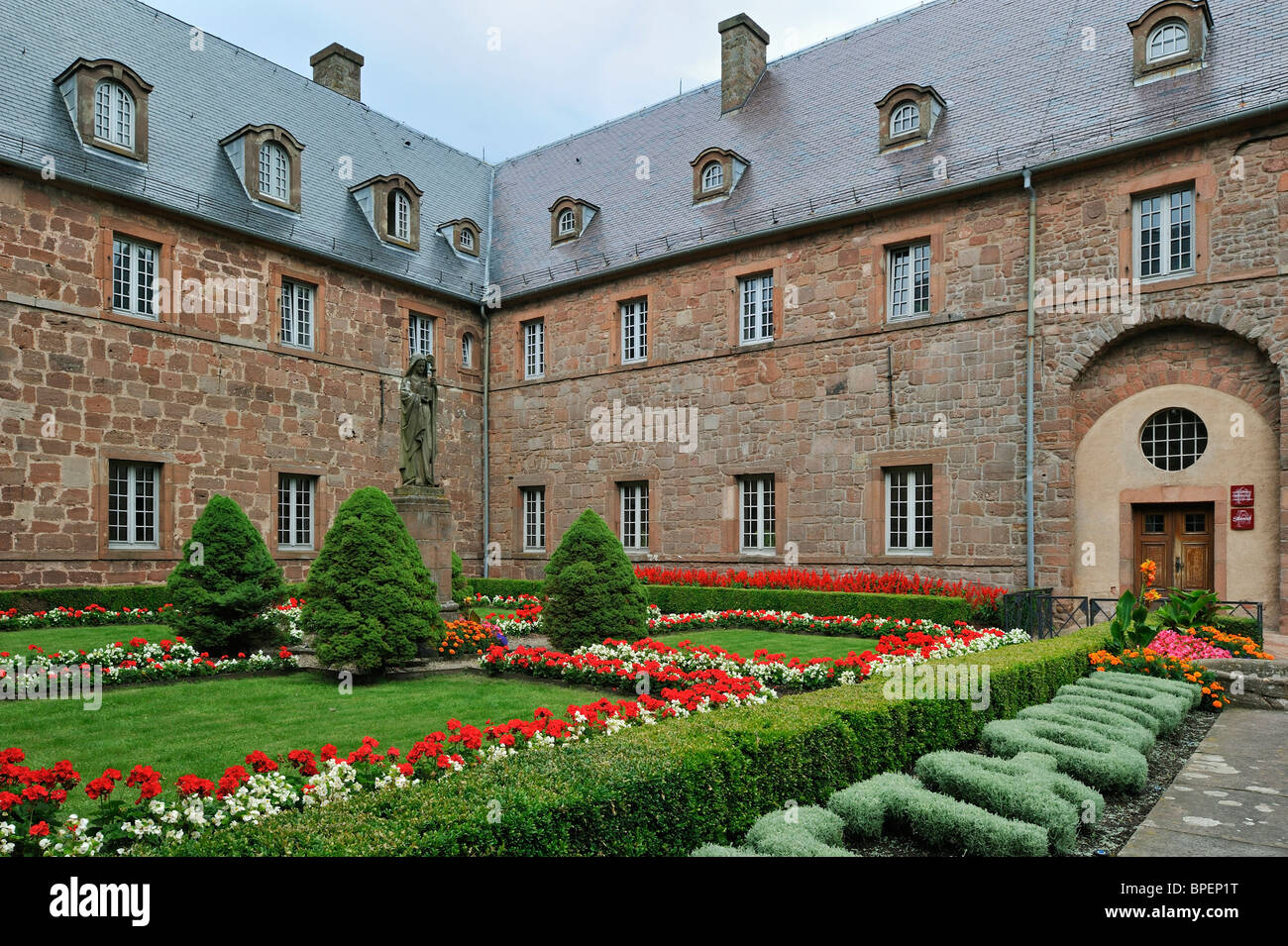 Garden at the Mont Sainte-Odile monastery, Vosges, Alsace, France Stock Photo