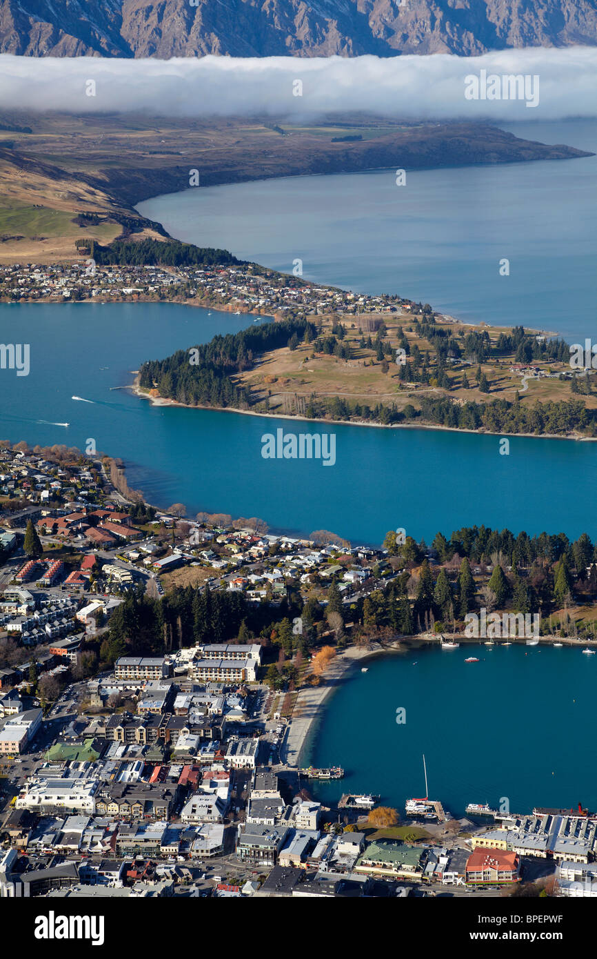 Lake Wakatipu, and Queenstown, South Island, New Zealand Stock Photo ...