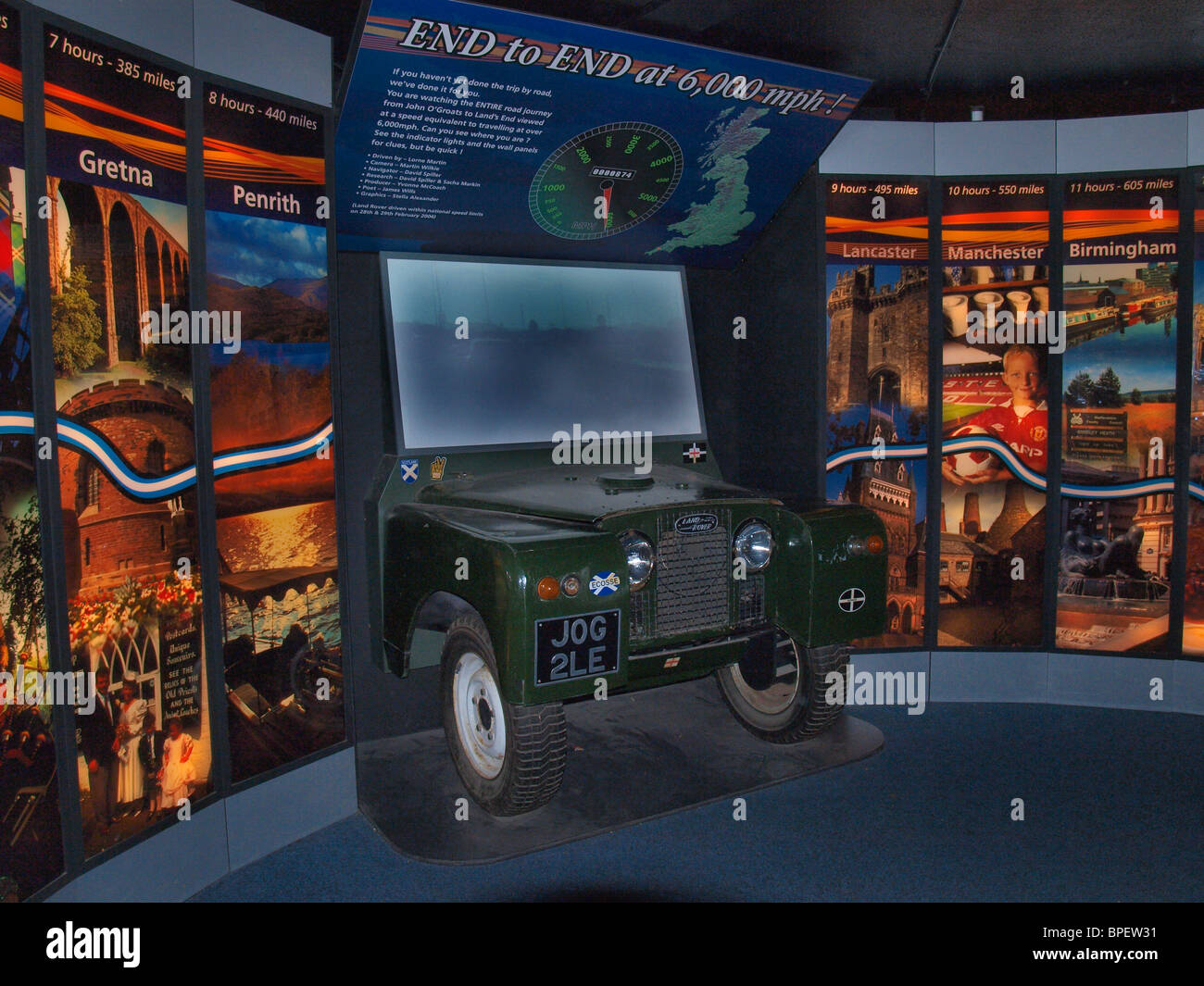 Journey from John O'groats to Land's End  shown on screen of vehicle at the visitor centre, Lands End, Cornwall, UK Stock Photo
