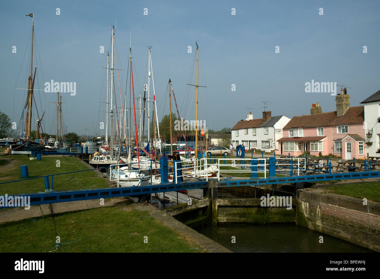 Thames Barge & boats in Heybridge Basin, near Maldon, Essex Stock Photo