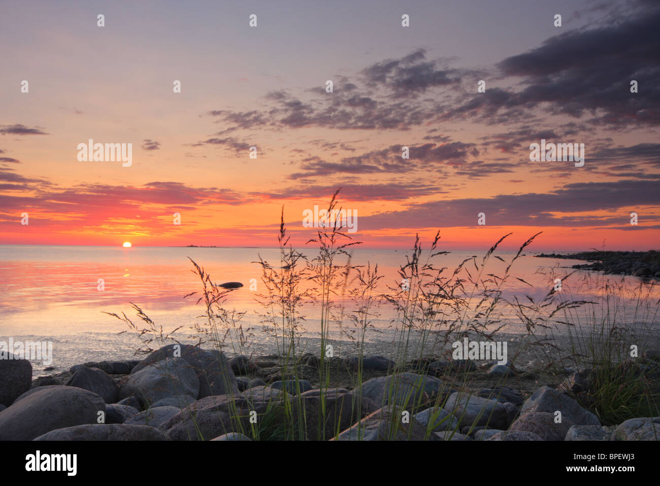 Sun set in Kihnu. Estonia Stock Photo