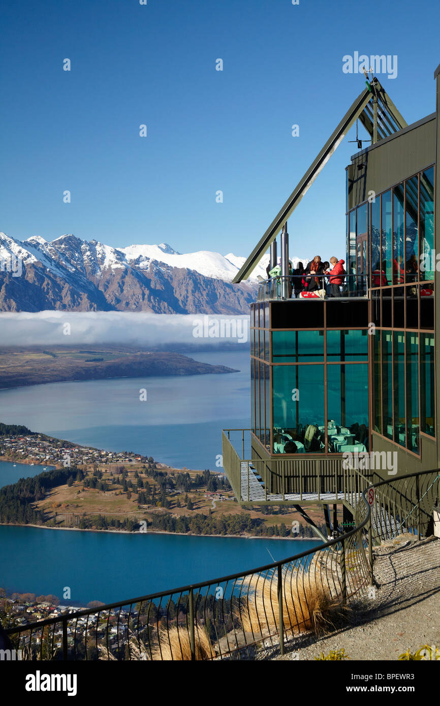 Skyline Restaurant, The Remarkables and Lake Wakatipu, Queenstown, South  Island, New Zealand Stock Photo - Alamy