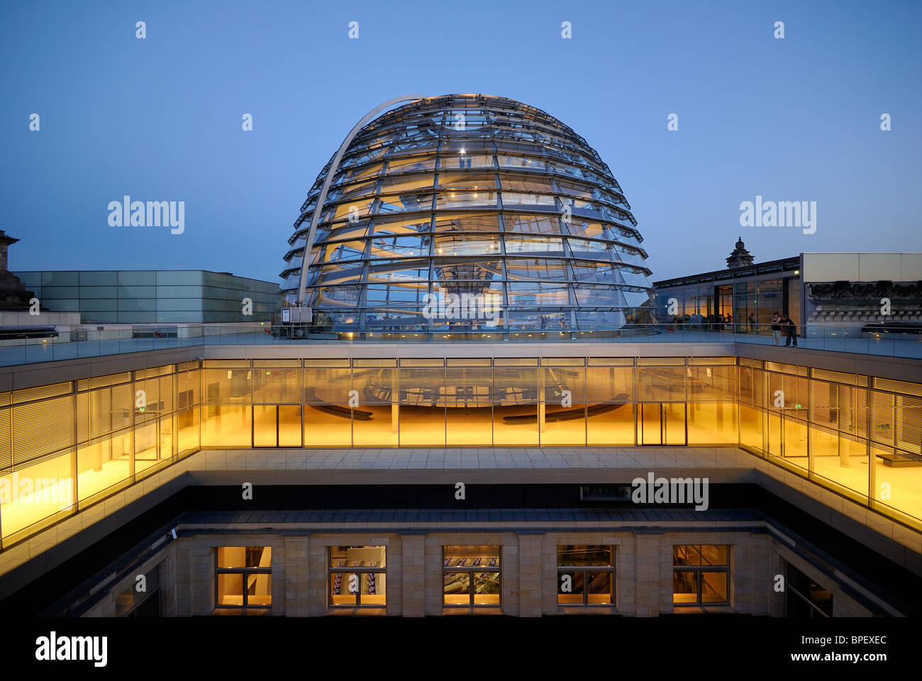 Glass dome of the Reichstag building, government district in Berlin