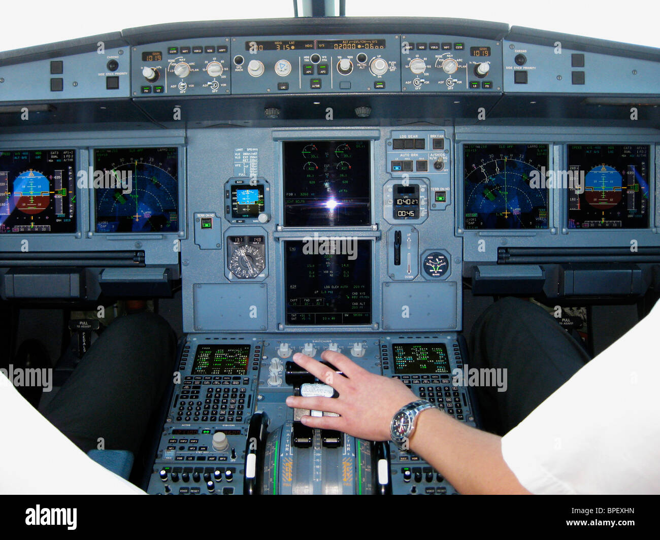 Flight deck of an Airbus 320 airplane Stock Photo