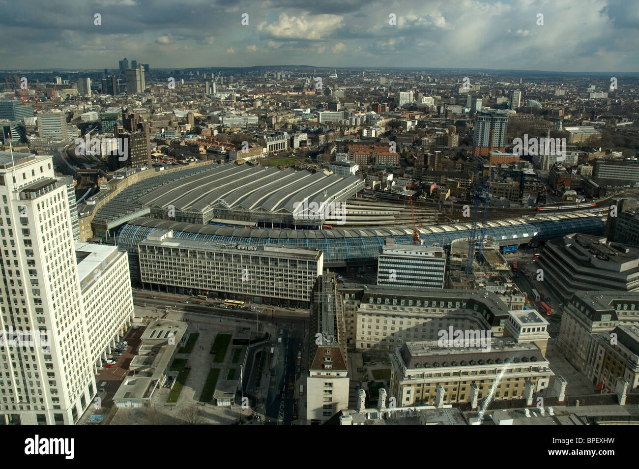 Waterloo Rail Station in London from London Eye Stock Photo
