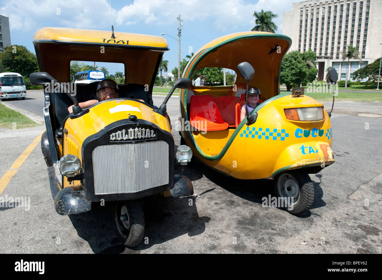 Cuba Coco Taxis in Revolution square Havana Stock Photo