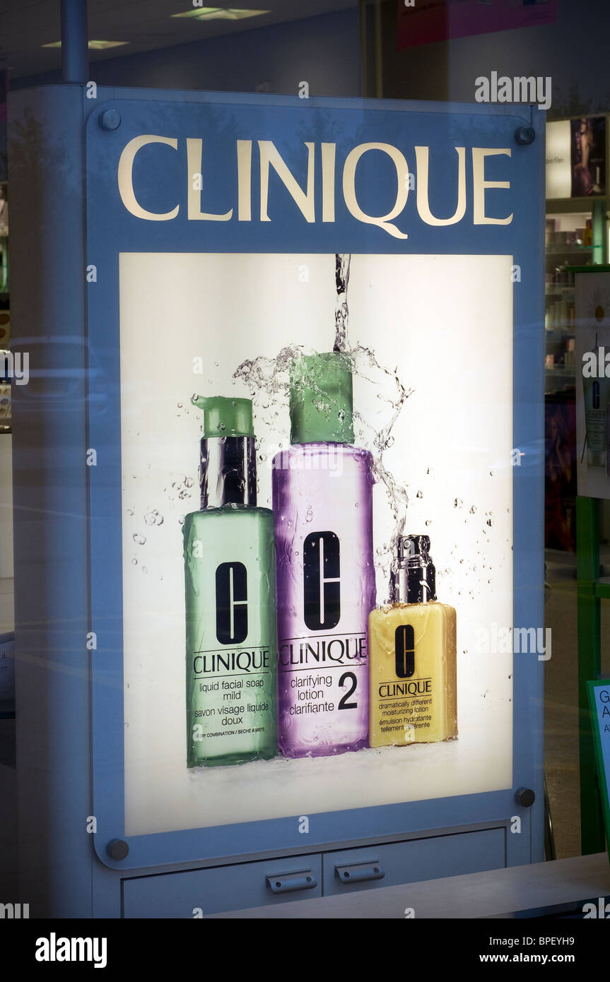 clinique,Clinique is a manufacturer of skincare, cosmetics, toiletries and  fragrances, owned by the Estée Lauder Corporation Stock Photo - Alamy