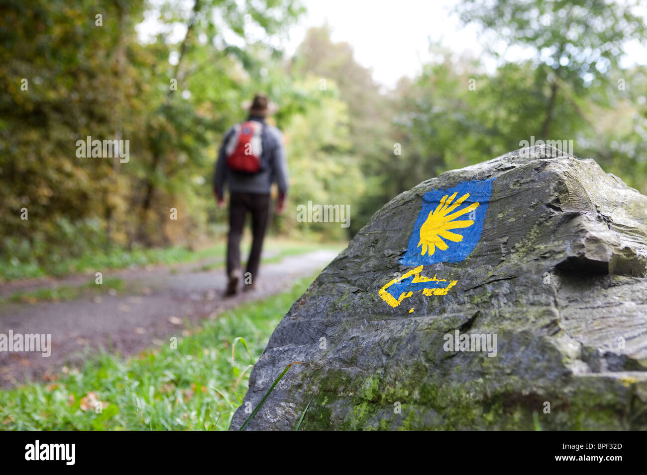 a walker on the Camino de Santiago trail Stock Photo