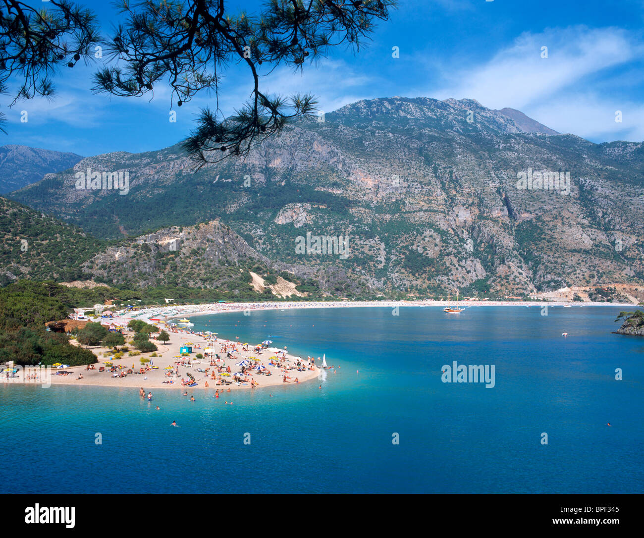 View over the beach in Olu Deniz, near Fethiye, Turkey Stock Photo