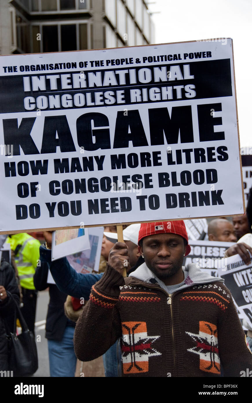 Congolese protest in London against genocide and plunder of natural mineral resources in the Congo Stock Photo