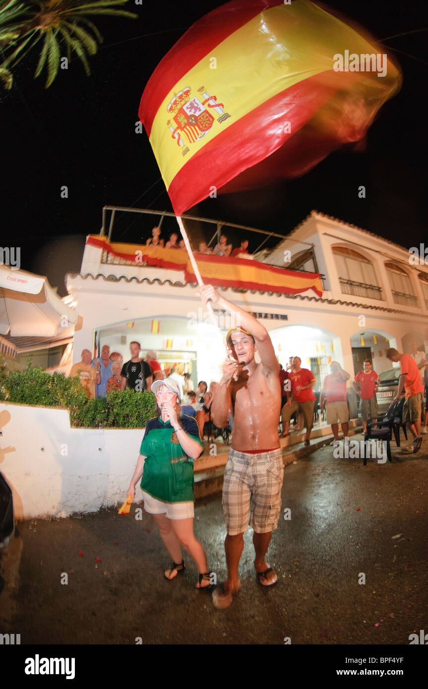 supporters of the spanish national football team celebrate winning the World Cup Final 2010 in the streets of spanish village Stock Photo