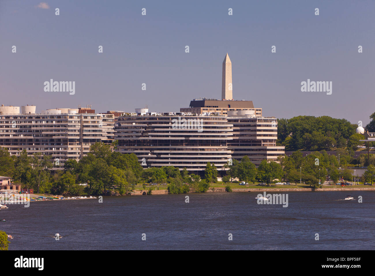 WASHINGTON, DC, USA - Watergate Complex, Washington Monument, and the Potomac River. Stock Photo
