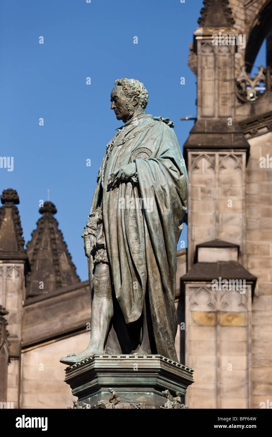 Statue of Duke of Buccleuch outside St Giles Cathedral, Edinburgh Stock